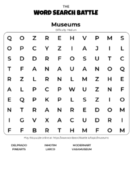 Printable Museums Word Search