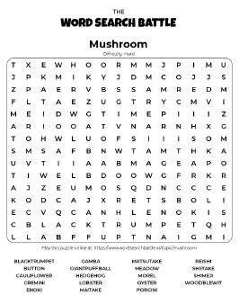 Printable Mushroom Word Search Preview
