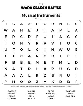 musical instruments word search play online print
