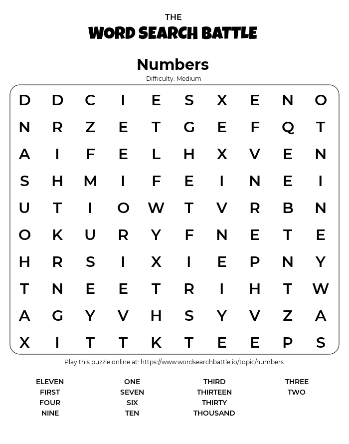 Number Word Search Number Word Search Perry Rick