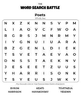 Printable Easy Poets Word Search
