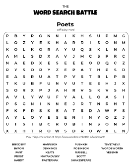 Printable Hard Poets Word Search