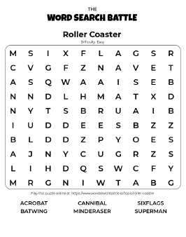 Printable Easy Roller Coaster Word Search