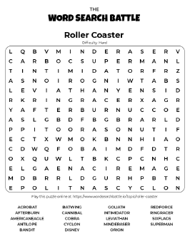 Printable Hard Roller Coaster Word Search