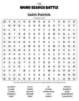 Printable Hard Saint Patrick Word Search