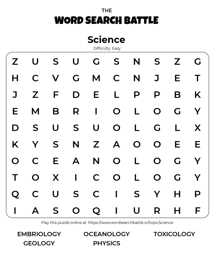 Free Printable Science Word Search Worksheets