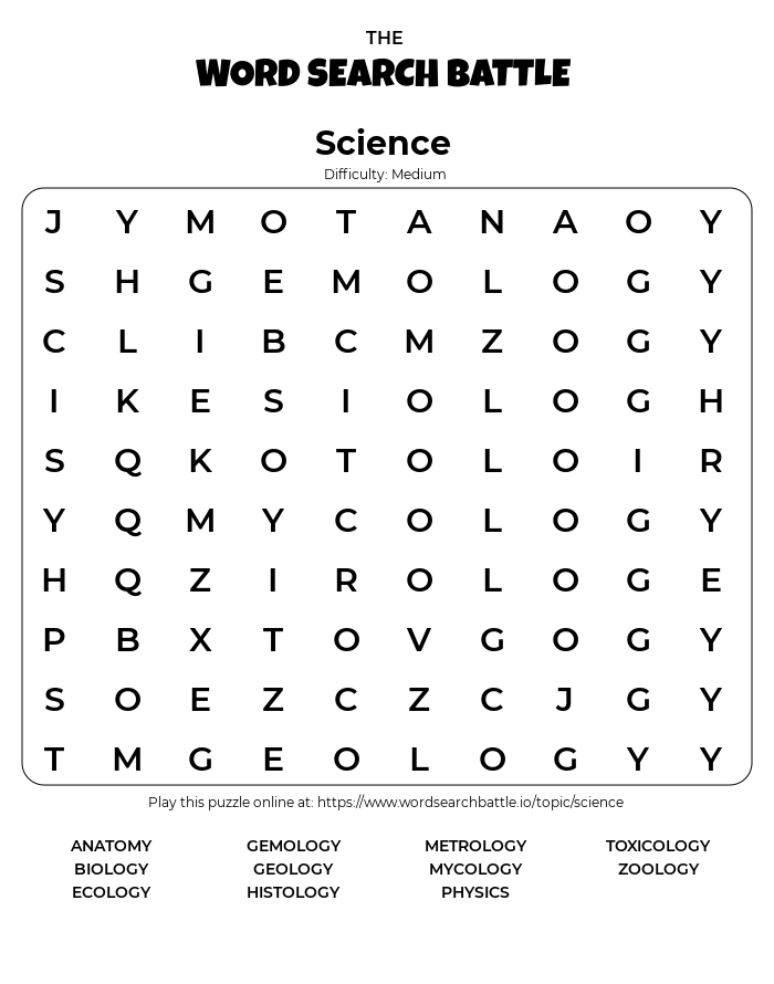 Printable Science Word Search