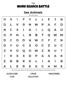 Printable Easy Sea Animals Word Search