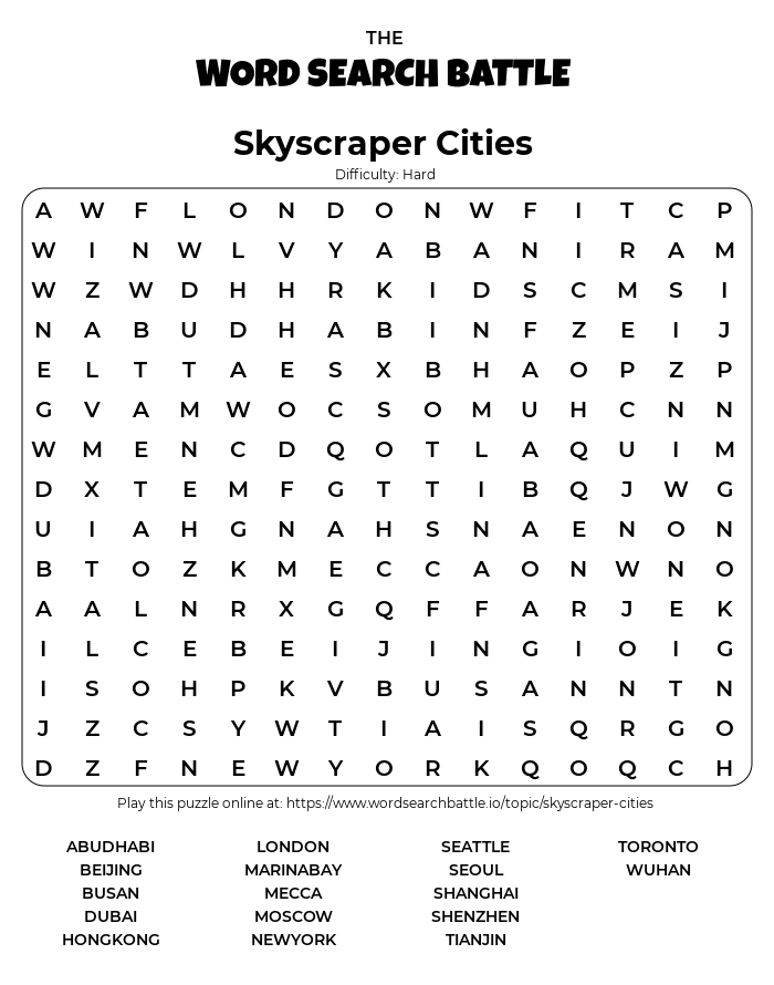 Printable Skyscraper Cities Word Search