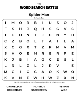 Printable Easy Spider Man Word Search