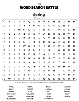 Printable Hard Spring Word Search