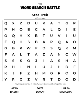 Printable Easy Star Trek Word Search