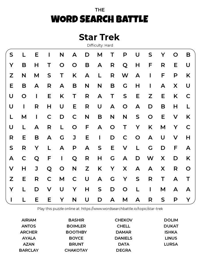 Printable Star Trek Word Search