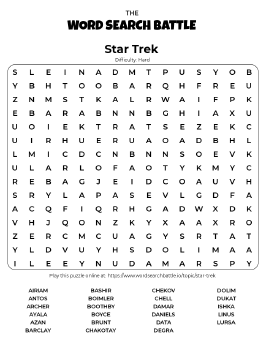 Printable Hard Star Trek Word Search