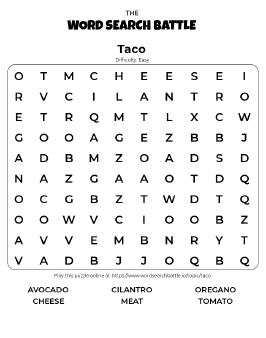 Printable Easy Taco Word Search