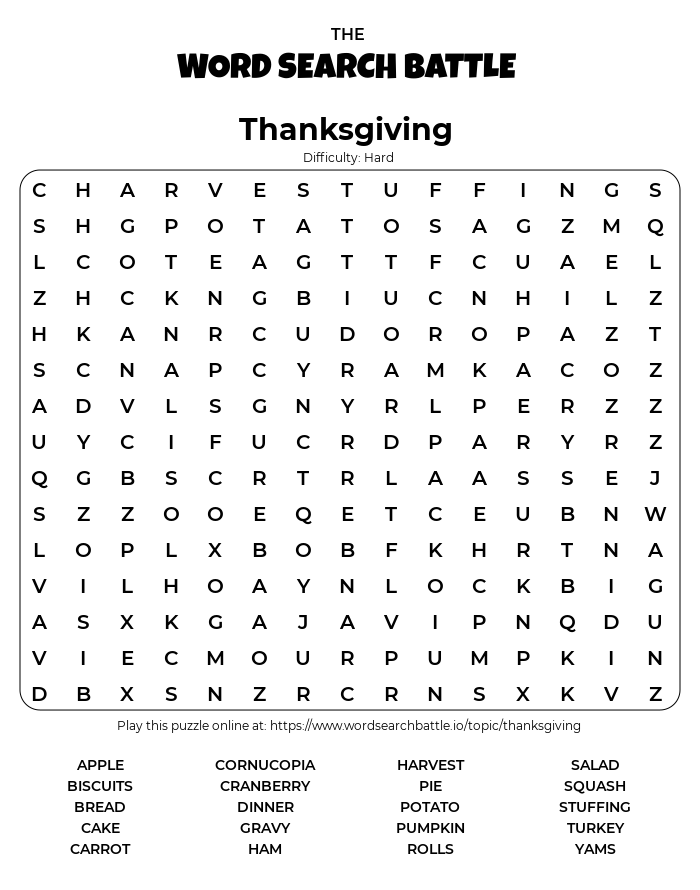 Printable Thanksgiving Word Search