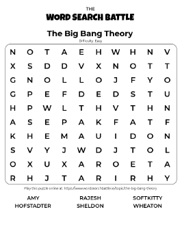 Printable Easy The Big Bang Theory Word Search