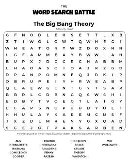 Printable Hard The Big Bang Theory Word Search