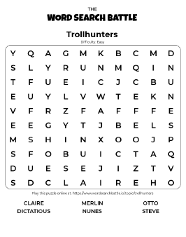 Printable Easy Trollhunters Word Search