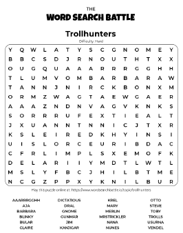 Printable Hard Trollhunters Word Search