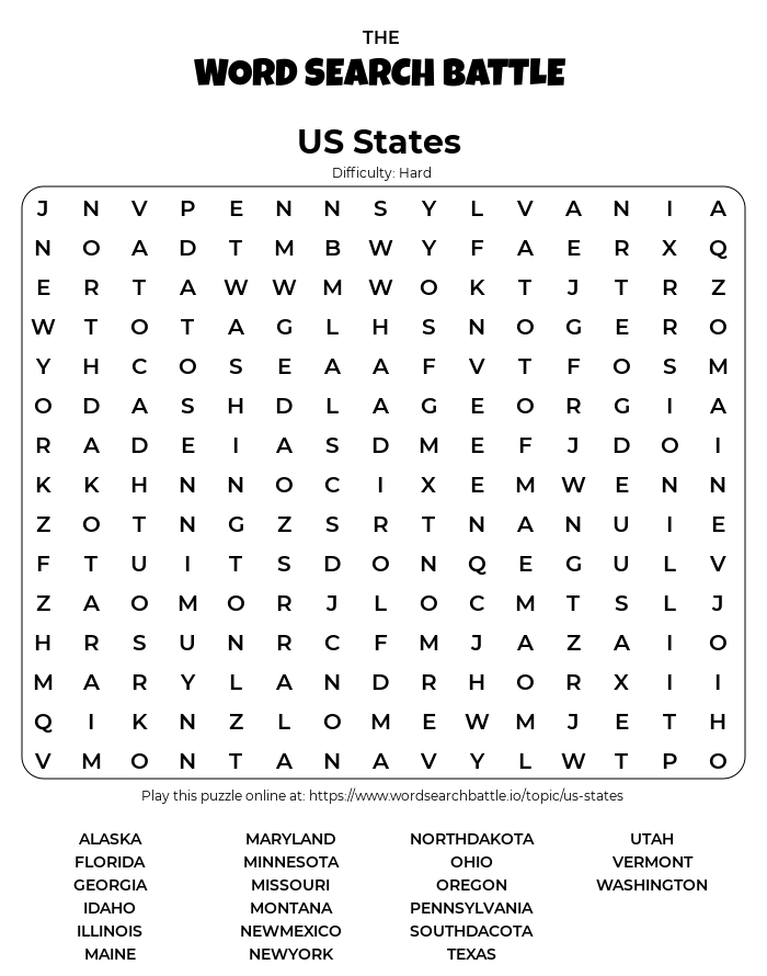 50 Us States Word Search Free Printable United States Word Search All Fifty Jerald Holt