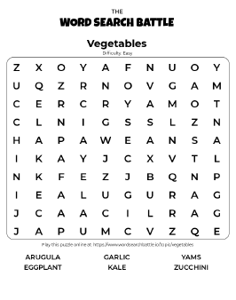 Printable Vegetables Word Search Preview