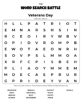 Printable Veterans Day Word Search Preview