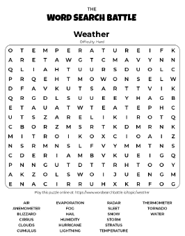 Printable Hard Weather Word Search