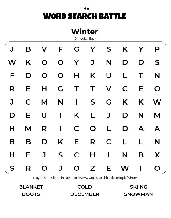 Printable Winter Word Search